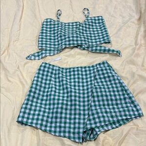 SHEIN Green and White Gingham Two Piece Set